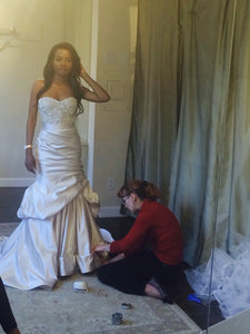 Monique Lhuillier 'Eternity Skirt/ Tuberose Corset' size 4 used wedding dress front view on bride