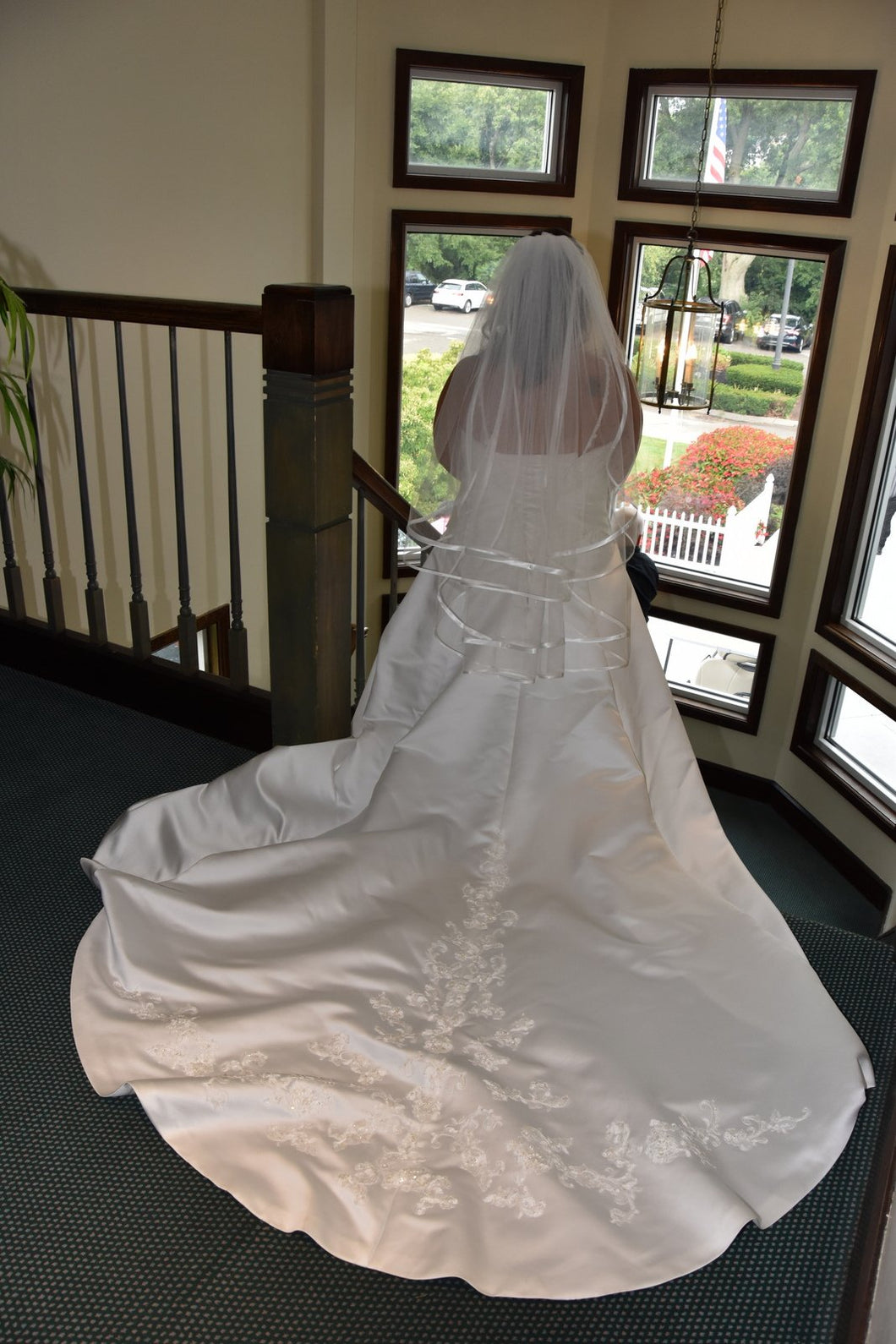Alfred Angelo 'A Line Sweetheart' size 12 used wedding dress back view on bride
