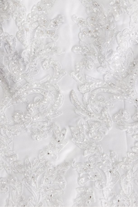 Oleg Cassini 'Satin Lace' size 2 used wedding dress close up of material
