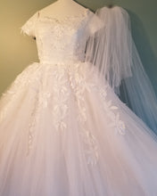 Load image into Gallery viewer, Custom &#39;Classic&#39; size 2 used wedding dress front view on hanger

