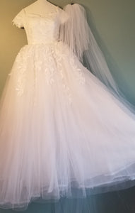 Custom 'Classic' size 2 used wedding dress front view on hanger