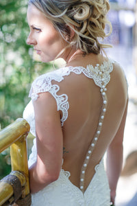 Berta '2016' size 4 used wedding dress back view close up on bride