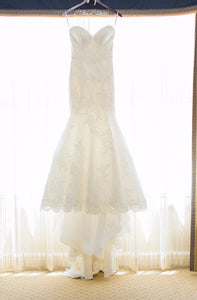 Matthew Christopher 'Amelie' size 4 used wedding dress front view on hanger