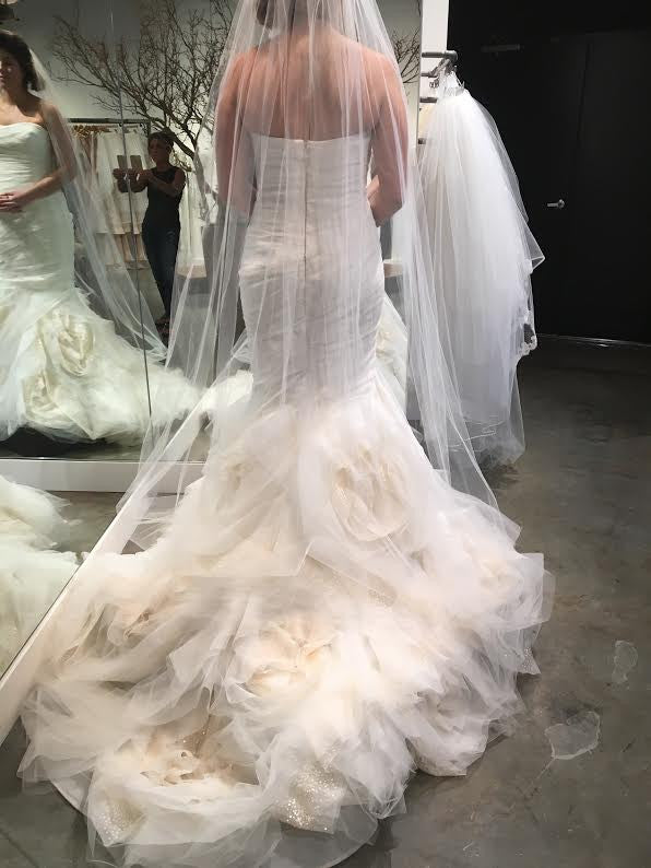 Vera Wang 'Gemma' size 8 used wedding dress back view on bride