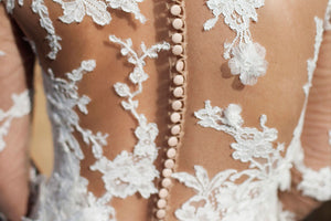Pronovias 'Capricornio' size 6 sample wedding dress back view close up on model