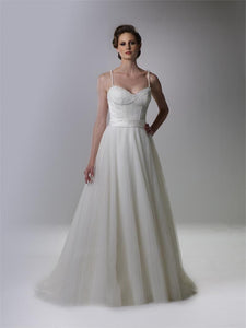 Rina Di Montella 'Beaded Corset' size 4 sample wedding dress front view on model