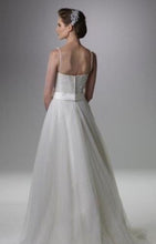 Load image into Gallery viewer, Rina Di Montella &#39;Beaded Corset&#39; size 4 sample wedding dress back view on model
