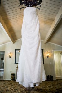 White by Vera Wang 'Ivory Laced' size 4 used wedding dress front view on hanger