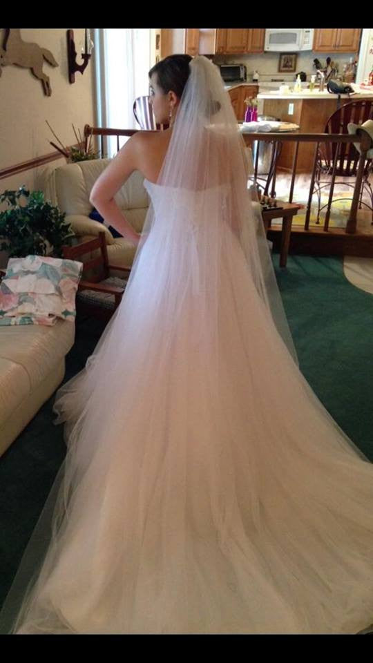 Mori Lee Blu '5172' size 6 sample wedding dress back view on bride