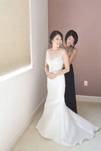 Martina Liana 'Selene' size 0 used wedding dress front view on bride
