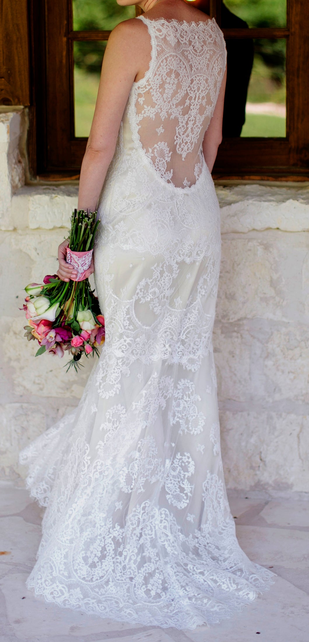Claire Pettibone 'Alchemy' size 12 used wedding dress back view on bride
