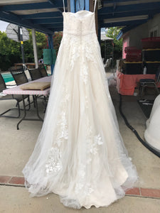 Priscilla of Boston 'Beaded Sweetheart' size 6 used wedding dress back view on hanger