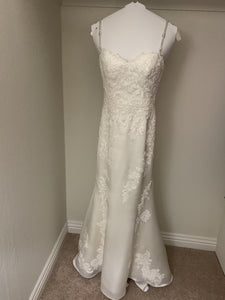 Pronovias 'Drens' size 4 used wedding dress front view on hanger