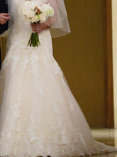 Load image into Gallery viewer, Allure Bridals &#39;Ivory Gold Lace&#39; size 4 used wedding dress front view on bride
