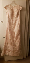 Load image into Gallery viewer, Custom &#39;Column Lace&#39; size 16 new wedding dress front view on hanger
