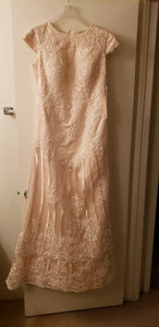 Custom 'Column Lace' size 16 new wedding dress front view on hanger