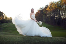 Load image into Gallery viewer, Dennis Basso &#39;Ball Gown&#39; size 0 used wedding dress side view on bride
