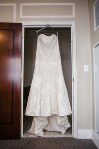 Oleg Cassini 'SATIN TRUMPET WEDDING DRESS WITH LACE' wedding dress size-16 PREOWNED