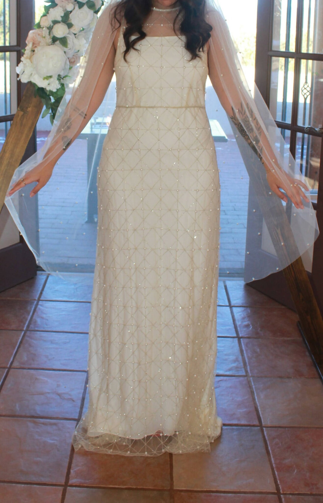 BHLDN 'Clemence Beaded Overlay Mesh Wedding Gown' wedding dress size-08 PREOWNED
