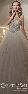 Christina Wu '15553' size 8 sample wedding dress front view on model