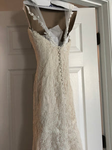 Essense of Australia 'Romantic Vintage Lace' size 8 used wedding dress back view on hanger