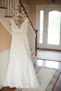 Allure Bridals 'Floral Lace' size 14 used wedding dress front view on hanger