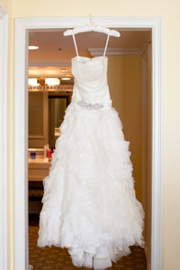 Monique Lhuillier 'Collette' size 8 used wedding dress front view on hanger
