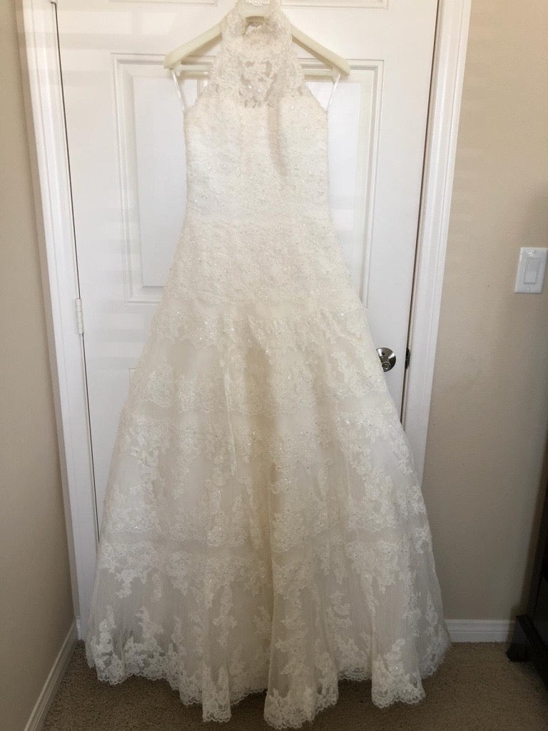 Pronovias 'Barcelona' size 6 used wedding dress front view on hanger