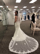 Load image into Gallery viewer, Galina Signature &#39;Plunging Illusion Bodice Lace Wedding Dress SWG772&#39; wedding dress size-02 PREOWNED
