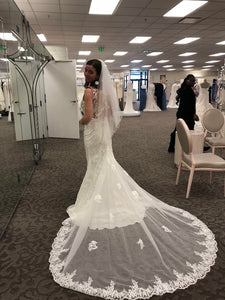 Galina Signature 'Plunging Illusion Bodice Lace Wedding Dress SWG772' wedding dress size-02 PREOWNED