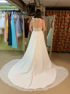 JUSTIN ALEXANDER 'Illusion Jewel Neckline Gown with Chiffon Skirt STYLE 11028' wedding dress size-12 SAMPLE