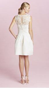 Oscar De La Renta 'Catherine Embroidered Silk Faille' size 4 used wedding dress back view on model