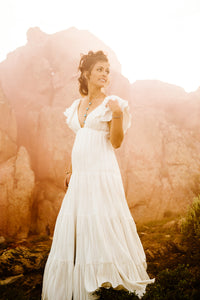 BHLDN 'Valerie Flutter-Sleeve Pleated Satin Wedding Gown' wedding dress size-02 PREOWNED