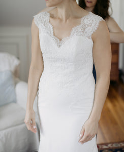 Pronovias 'Drusila' size 10 used wedding dress front view on bride