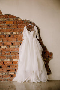 Oleg Cassini ' Oleg Cassini Organza 3/4 Sleeved Wedding Dress' wedding dress size-14 PREOWNED