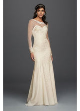 Load image into Gallery viewer, David&#39;s Bridal &#39;Long Sleeve Chiffon&#39; size 8 new wedding dress front view on model
