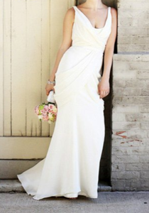 Priscilla of Boston 'Sheath' size 6 used wedding dress front view on bride
