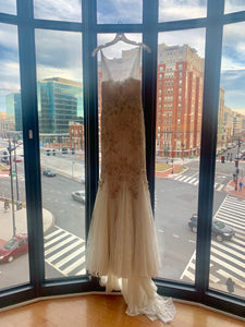 Badgley Mischka 'Lake' size 4 sample wedding dress front view on hanger
