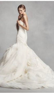White by Vera Wang 'Bias-Tier Trumpet' size 8 used wedding dress side view on model