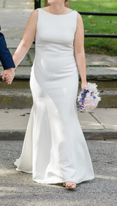Theia 'Devon' size 10 used wedding dress front view on bride