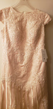 Load image into Gallery viewer, Custom &#39;Column Lace&#39; size 16 new wedding dress back view on hanger
