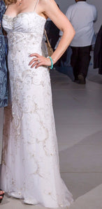 Lazaro 'White Sheath' size 2 used wedding dress front view on bride