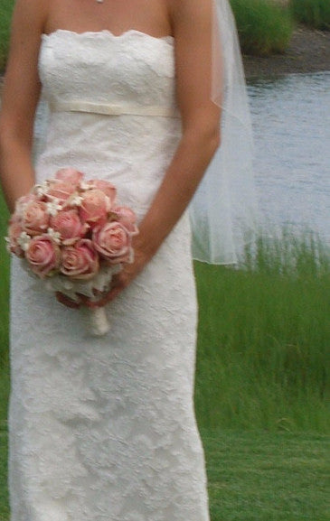 Stewart Parvin 'Spellbound' size 6 used wedding dress front view on bride
