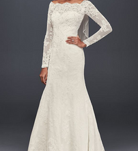 Load image into Gallery viewer, Jewel &#39;Off the Shoulder&#39; size 2 new wedding dress front view on model
