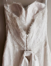 Load image into Gallery viewer, Modern Trousseau &#39;Beaded Dove&#39; size 6 new wedding dress back view close up on hanger
