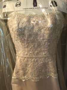 Mon Cherie 'Blush Beaded' size 2 used wedding dress front view on hanger