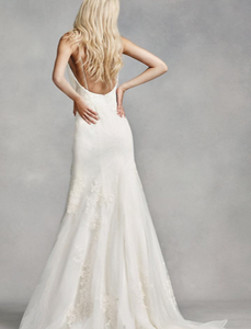 White by Vera Wang 'Lace Mermaid' size 12 new wedding dress back view on model