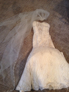 Kenneth Pool Lace Dress with Cathedral-Length Lace Veil - Kenneth Pool - Nearly Newlywed Bridal Boutique - 8