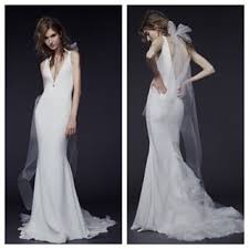 Vera Wang 'Priscilla' size 4 used wedding dress front/back views on model