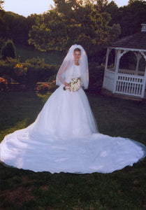 Eve of Milady 'Princess' size 8 used wedding dress front view on bride